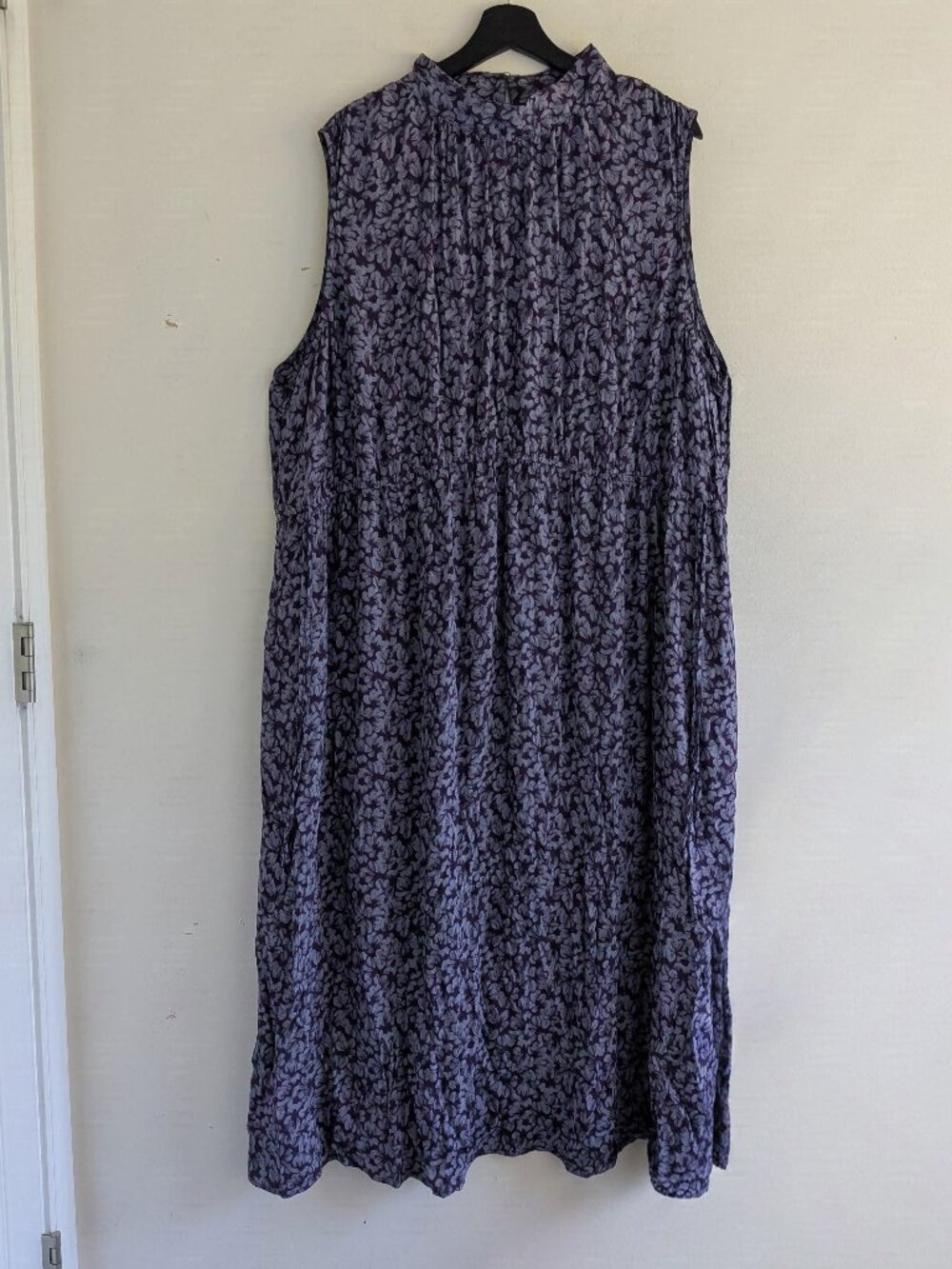 A New Day Purple Dress 3X Midi Floral Sleeveless Mock Neck Pockets Elastic Waist